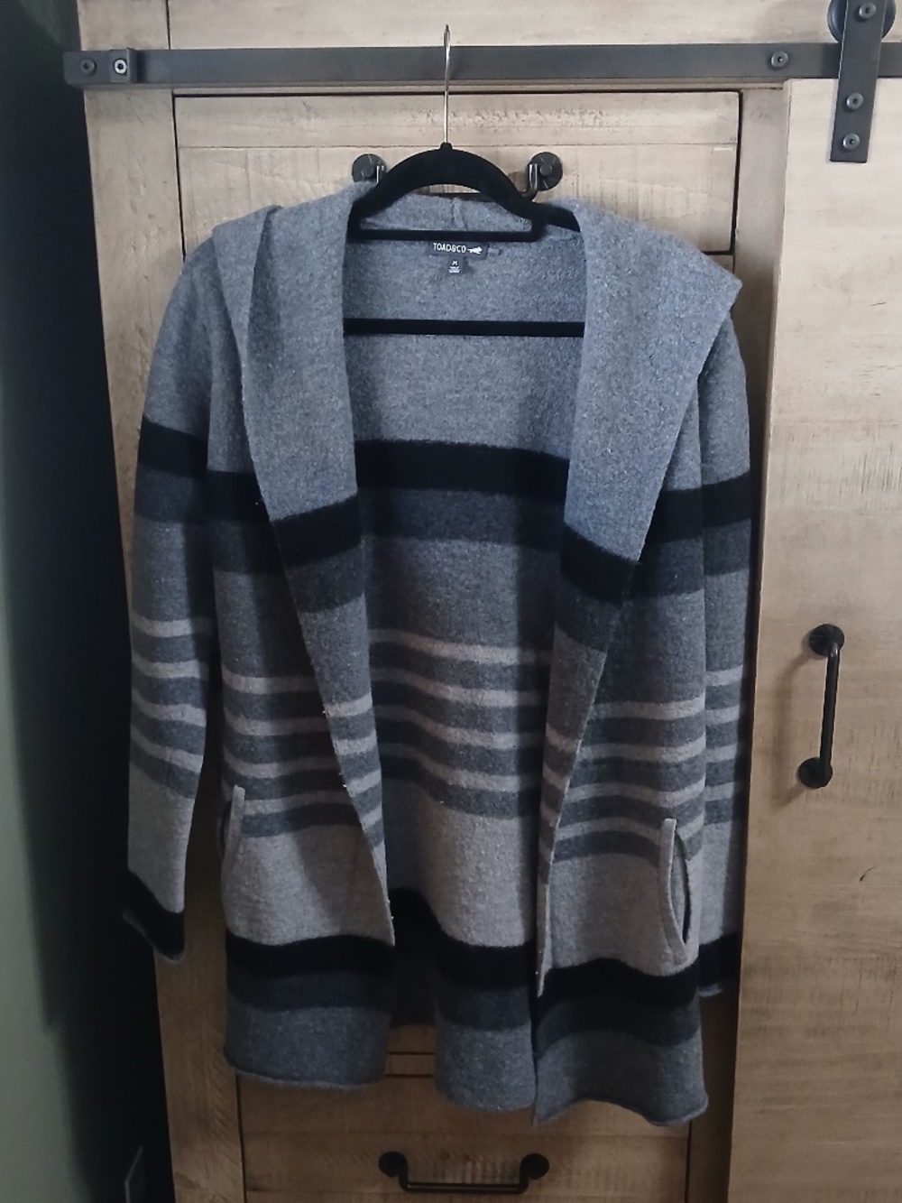 Toad&Co Merino Heartfelt Hoodie Gray Wool Open Front Longline Hood Pocket-M